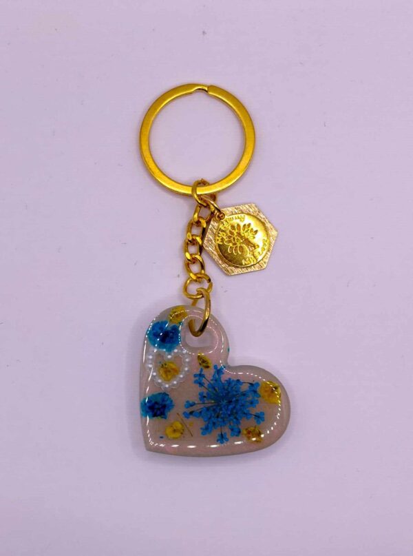 Valentine heart keychain (blue/yellow flowers)