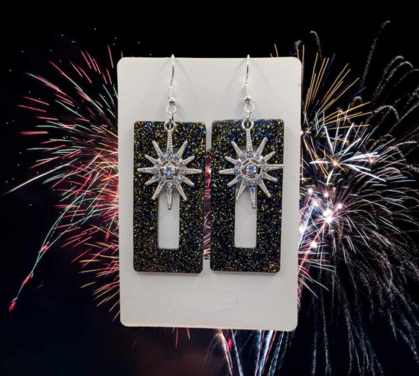 Sparkle Dangle Earrings- rectangle (Sterling silver hooks)
