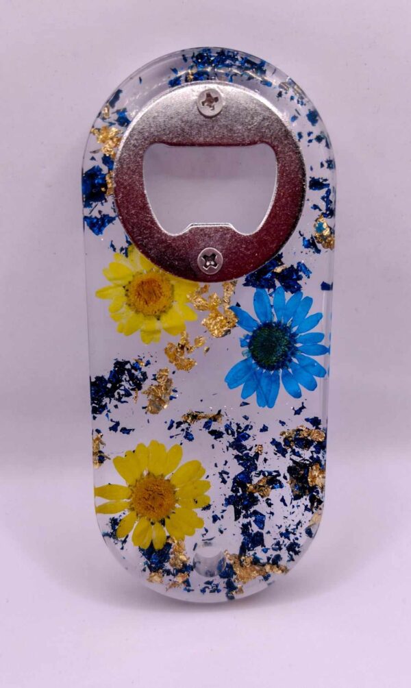 Resin bottle opener (Blue and Yellow flowers)